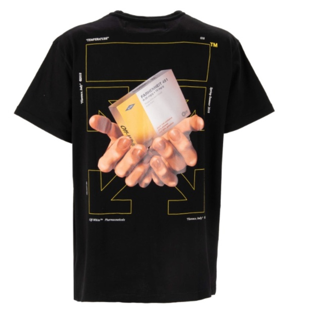 Off-White Virgil Abloh Arrows Hands Pharma Logo Cotton T-Shirt
